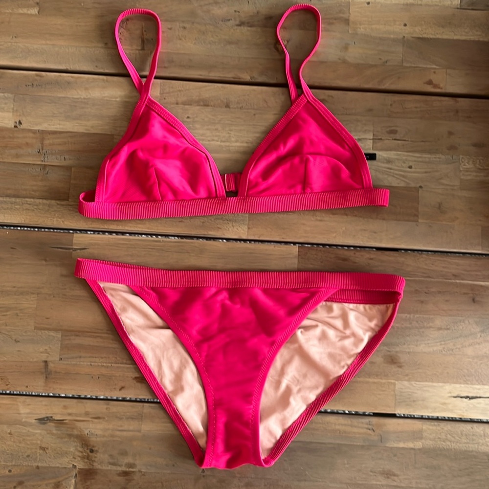 J. Crew Hot Pink Triangle Bikini Set